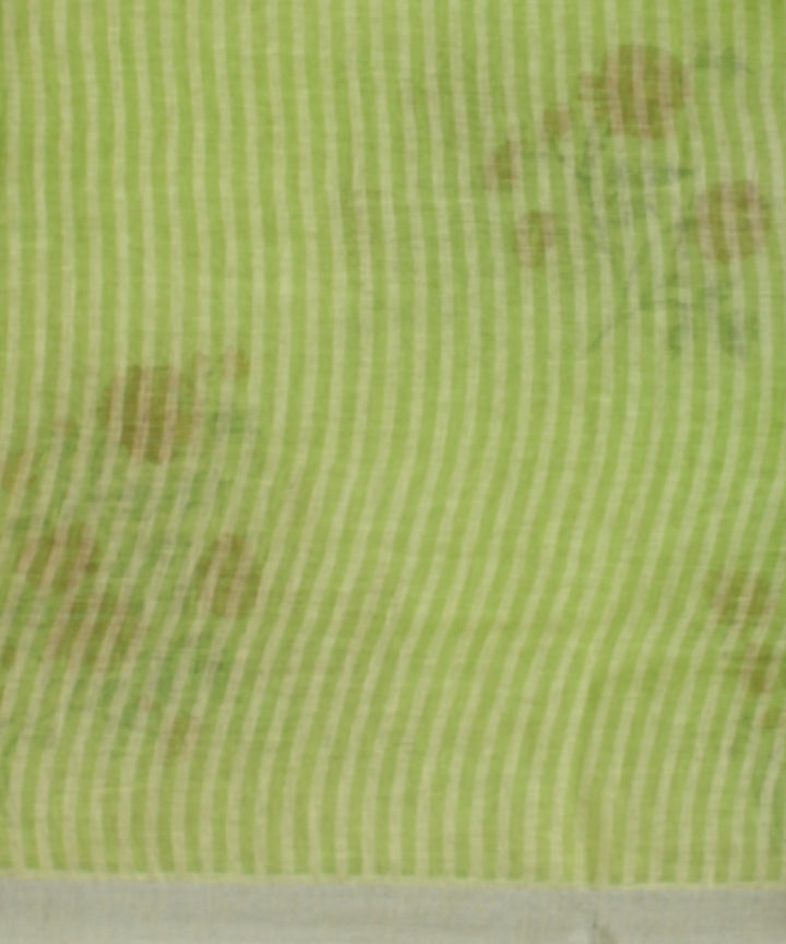 Lime green multicolor linen hand printed  saree