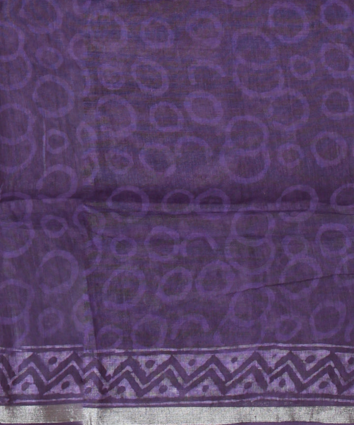 Violet white linen hand printed bhagalpur saree