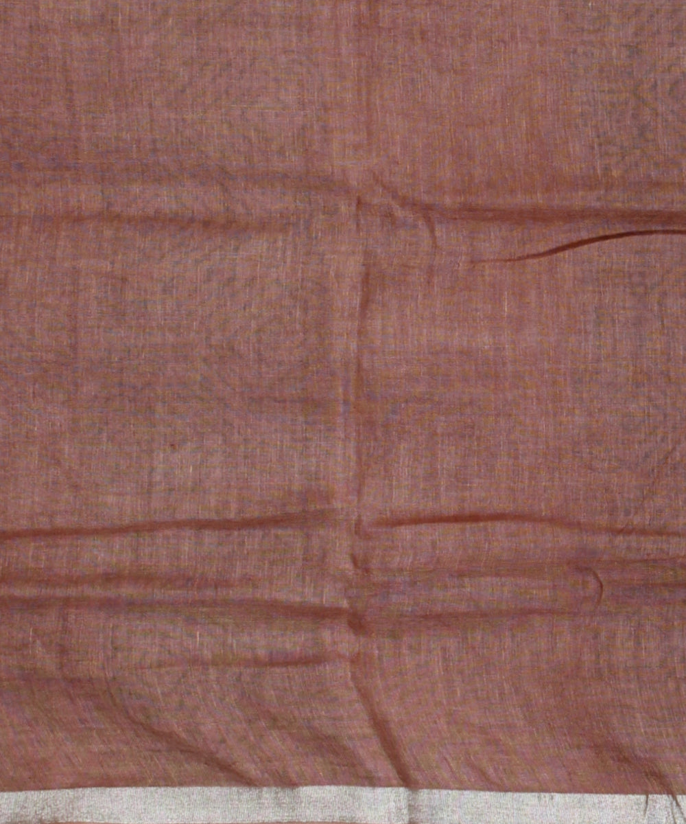 Brown multicolor hand printed bhagalpur art silk saree