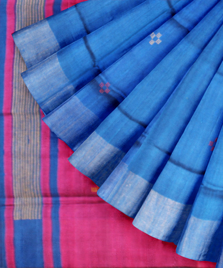 Navy blue pink raw silk bhagalpur handwoven saree