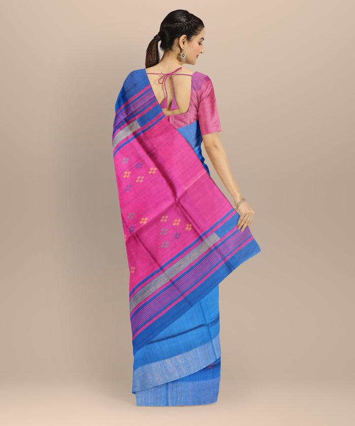 Navy blue pink raw silk bhagalpur handwoven saree