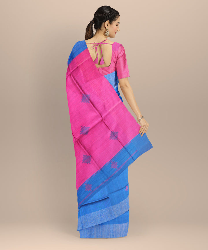 Navy blue pink raw silk hand woven bhagalpur saree