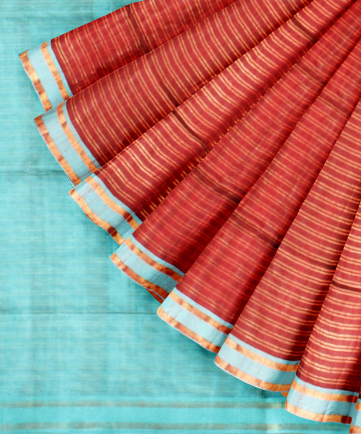 Maroon sky blue raw silk handwoven bhagalpur saree