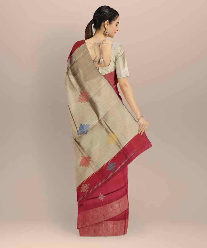 Maroon grey raw silk bhagalpur handwoven saree