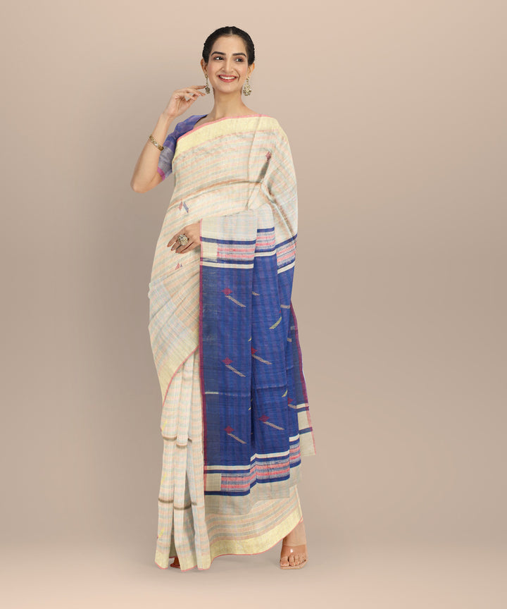 Grey navyblue raw silk handwoven bhagalpur saree
