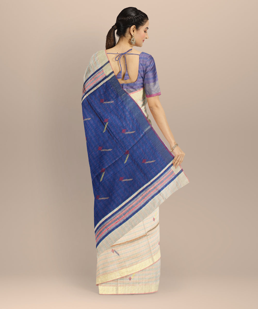 Grey navyblue raw silk handwoven bhagalpur saree