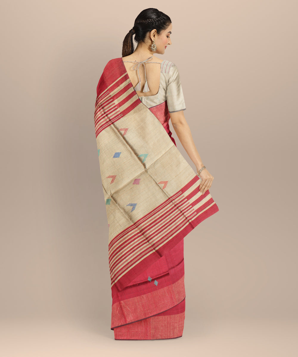 Maroon grey raw silk handloom bhagalpur saree