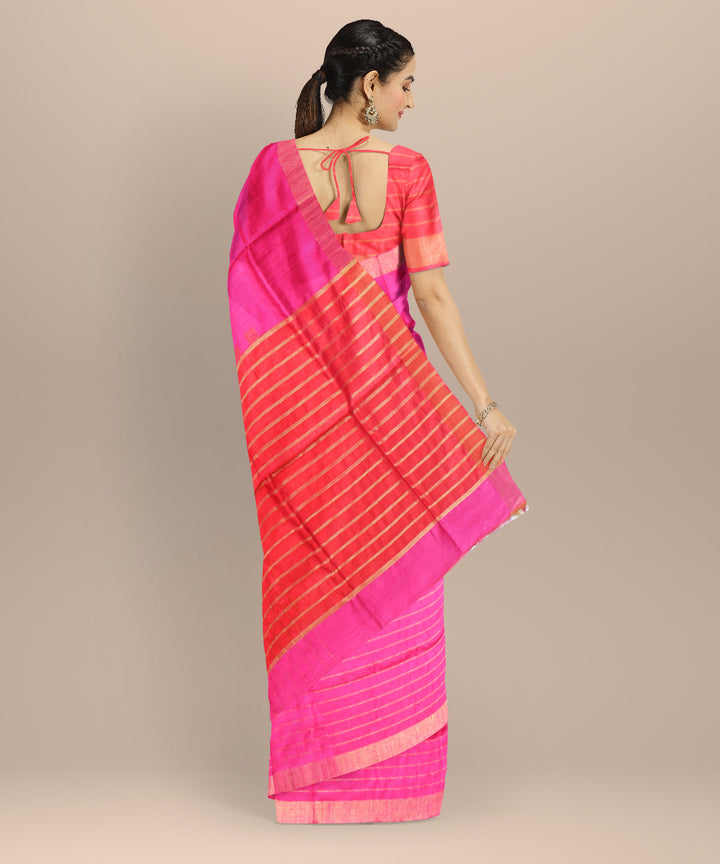 Pink red handwoven raw silk bhagalpur saree