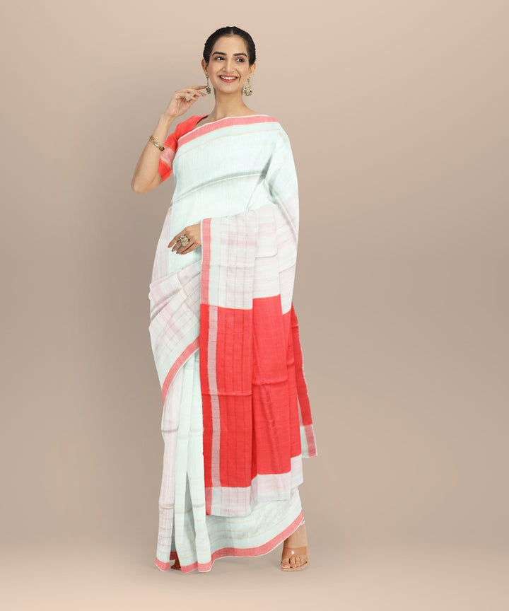 White red raw silk hand woven bhagalpur saree