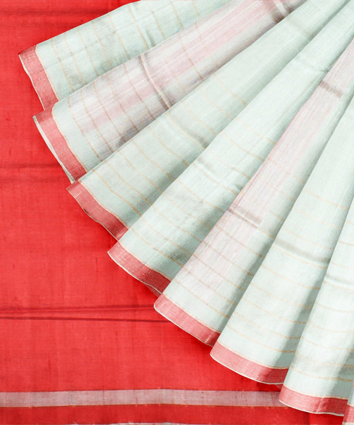 White red raw silk hand woven bhagalpur saree