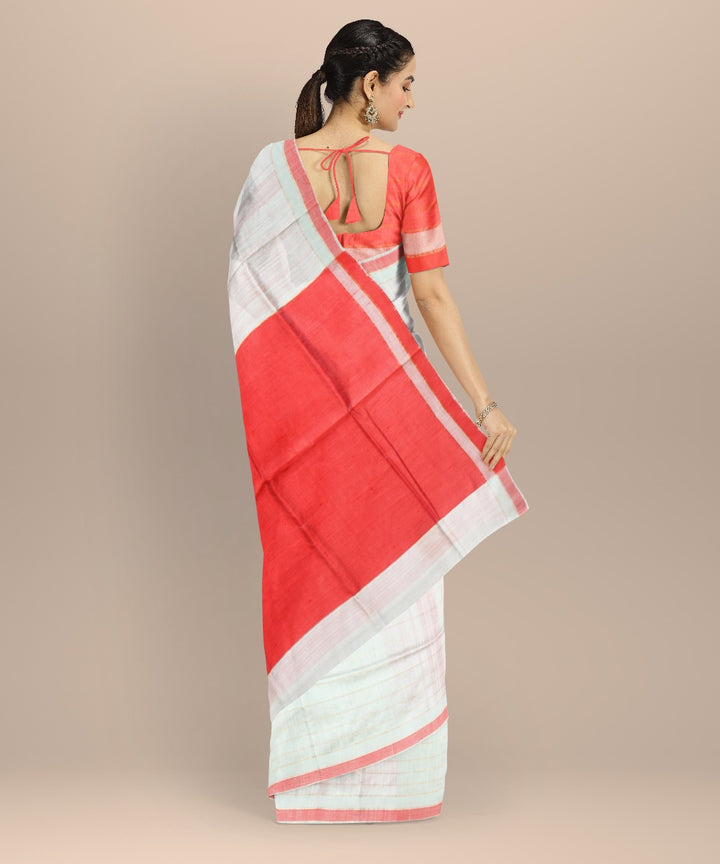 White red raw silk hand woven bhagalpur saree