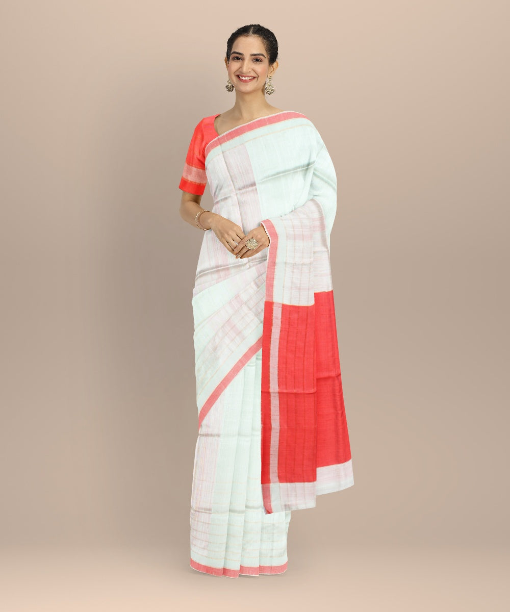 White red raw silk hand woven bhagalpur saree
