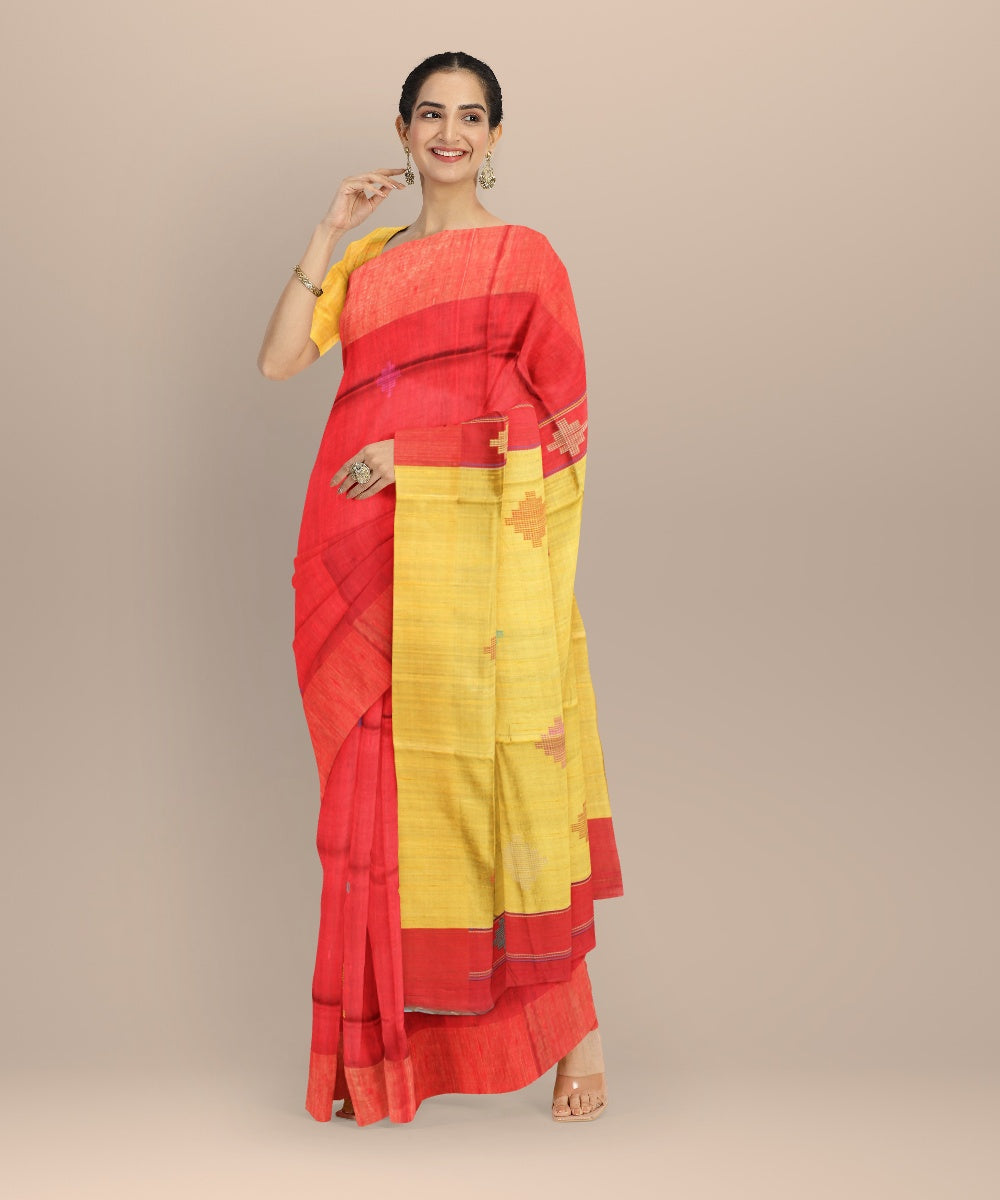 Red tobacco brown raw silk handwoven bhagalpur saree