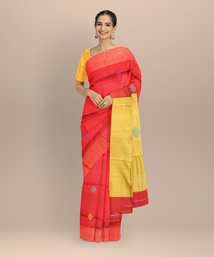 Red tobacco brown raw silk handwoven bhagalpur saree