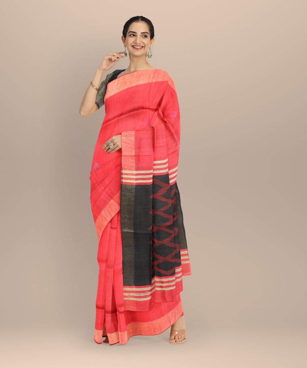 Red black raw silk bhagalpur handwoven saree