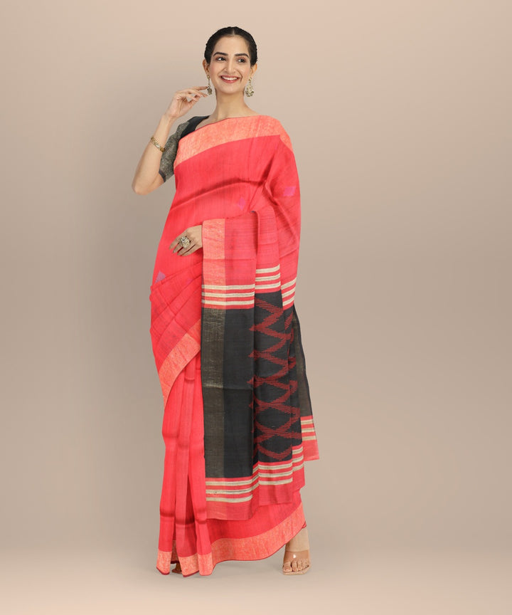 Red black raw silk bhagalpur handwoven saree