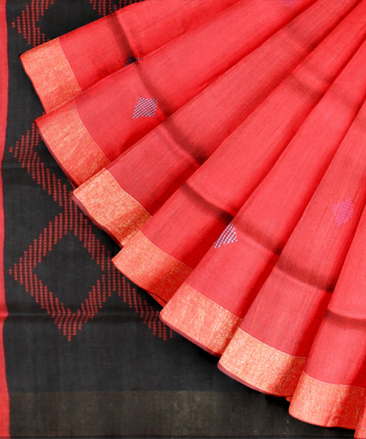 Red black raw silk bhagalpur handwoven saree