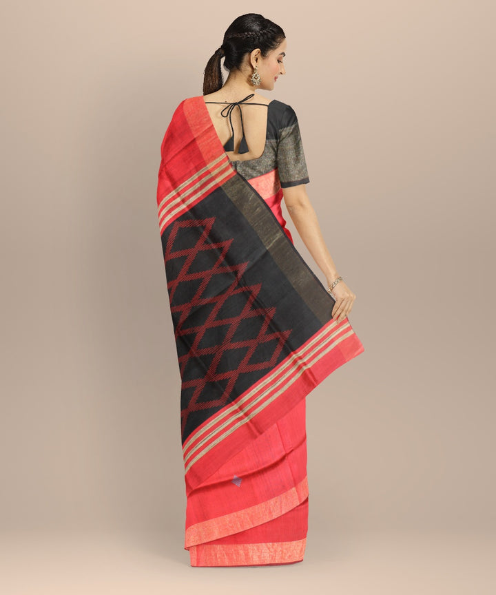 Red black raw silk bhagalpur handwoven saree
