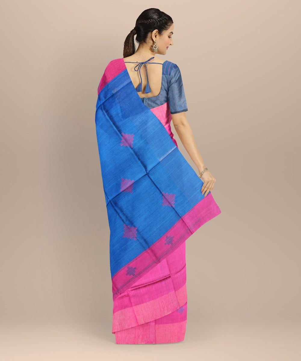 Pink navy blue raw silk bhagalpur handwoven saree