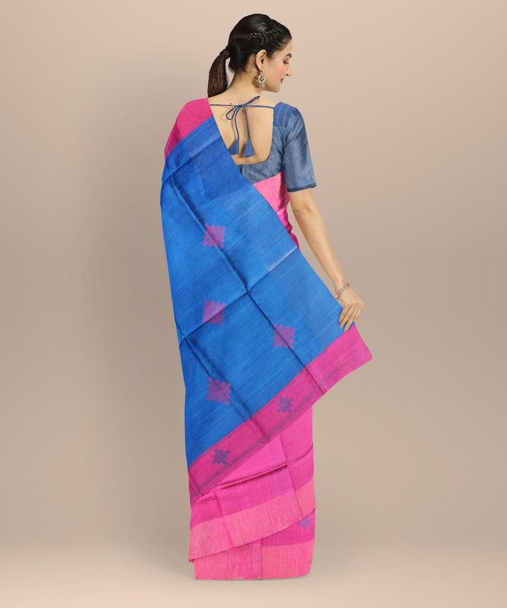 Pink navy blue raw silk bhagalpur handwoven saree
