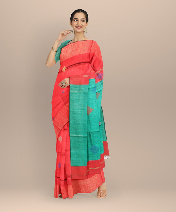 Pink navy blue raw silk handloom bhagalpur saree