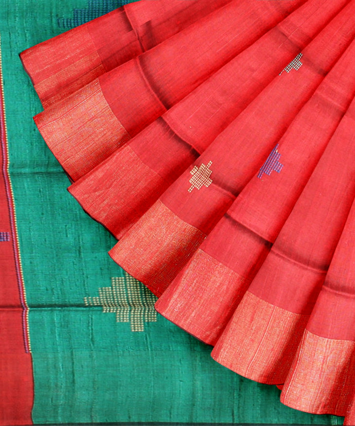 Pink navy blue raw silk handloom bhagalpur saree