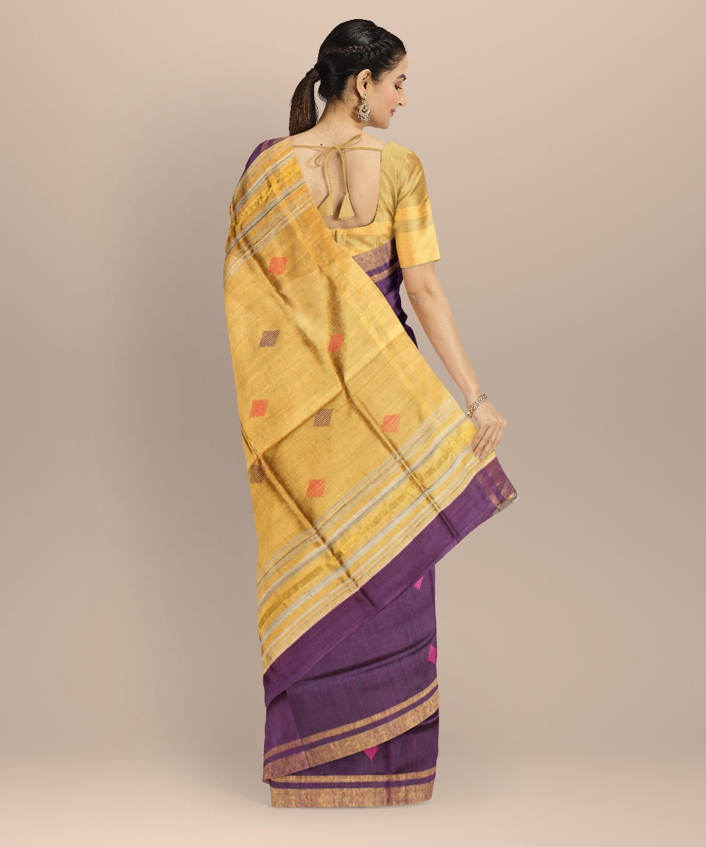Purple brown raw silk handwoven bhagalpur saree