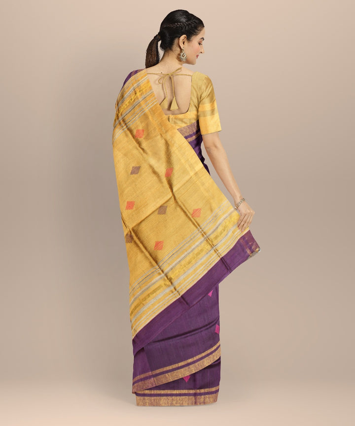 Purple brown raw silk handwoven bhagalpur saree