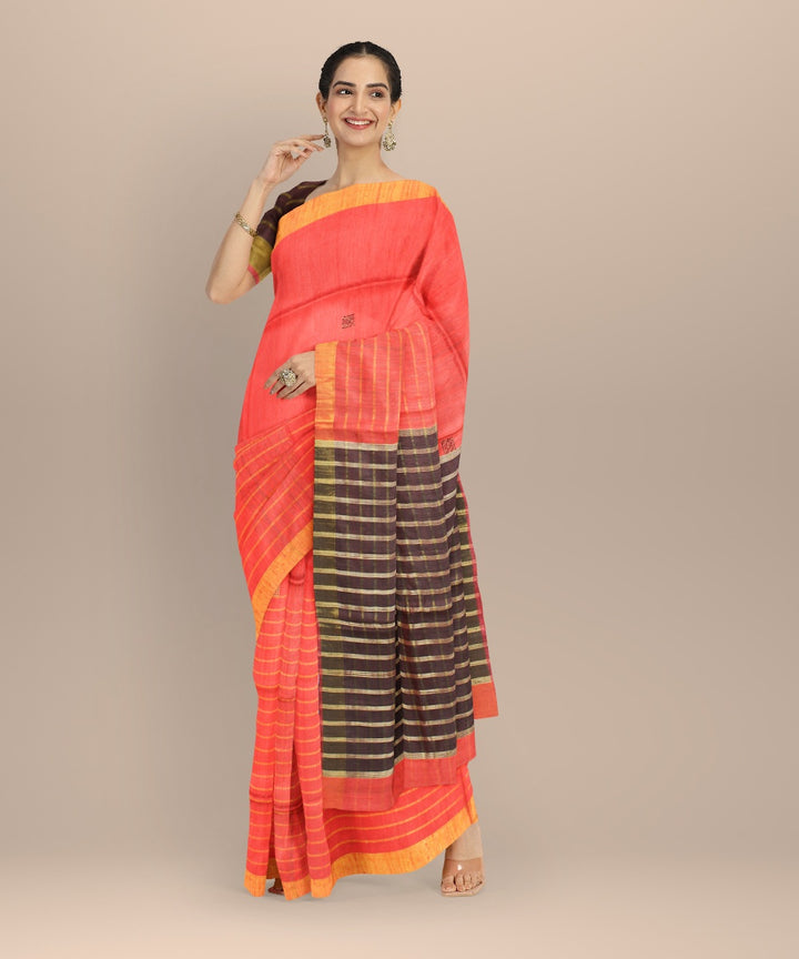 Red black raw silk handwoven bhagalpur saree