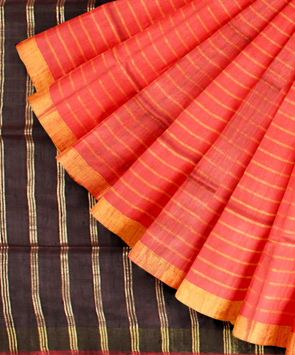 Red black raw silk handwoven bhagalpur saree