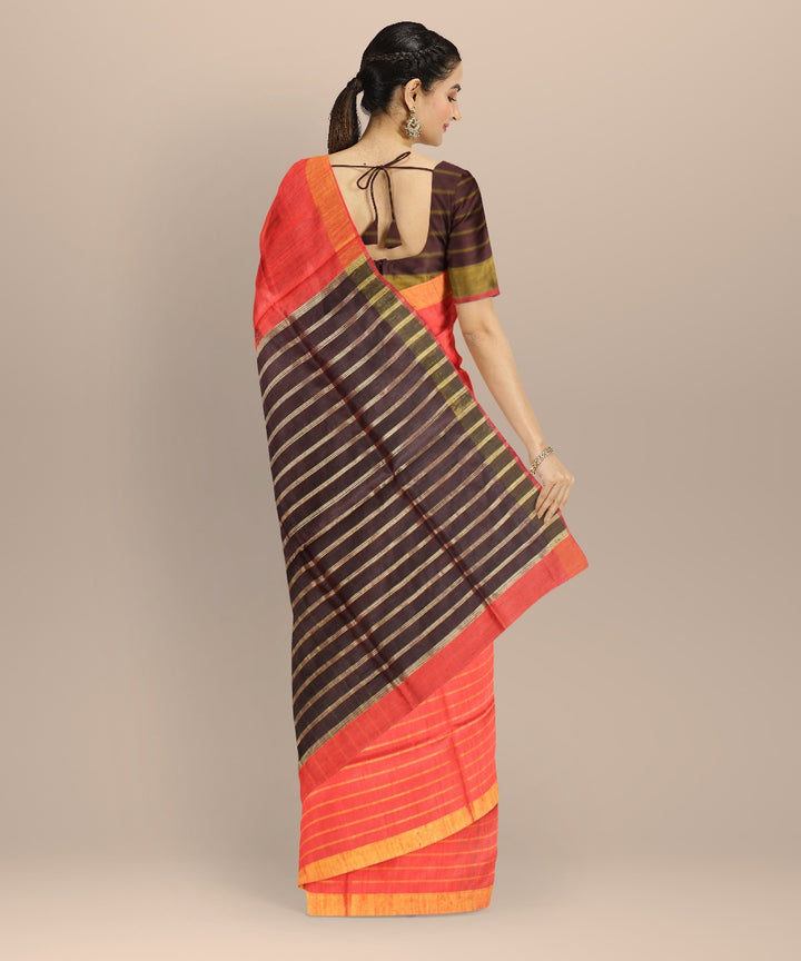 Red black raw silk handwoven bhagalpur saree