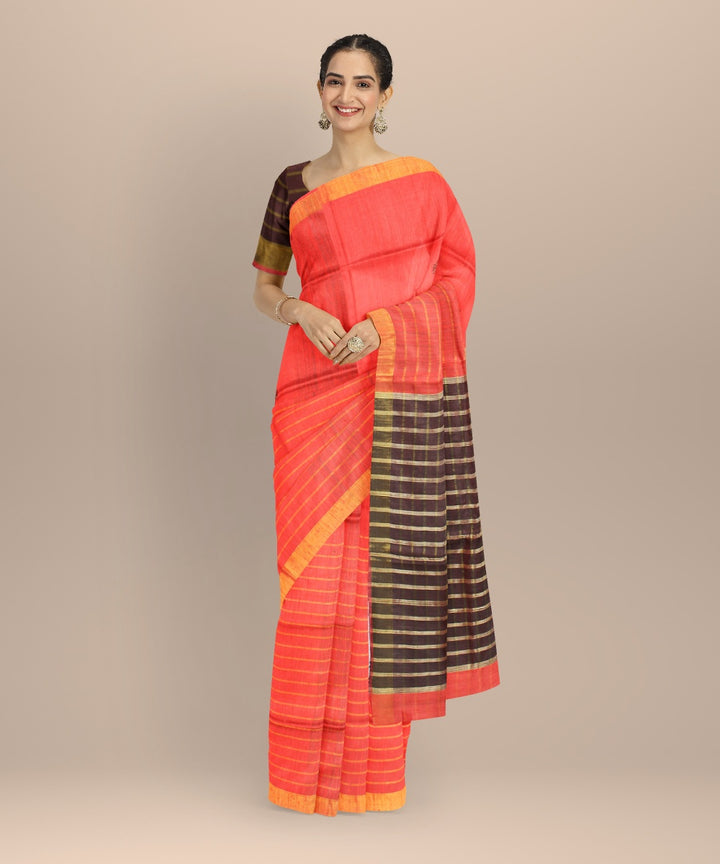 Red black raw silk handwoven bhagalpur saree