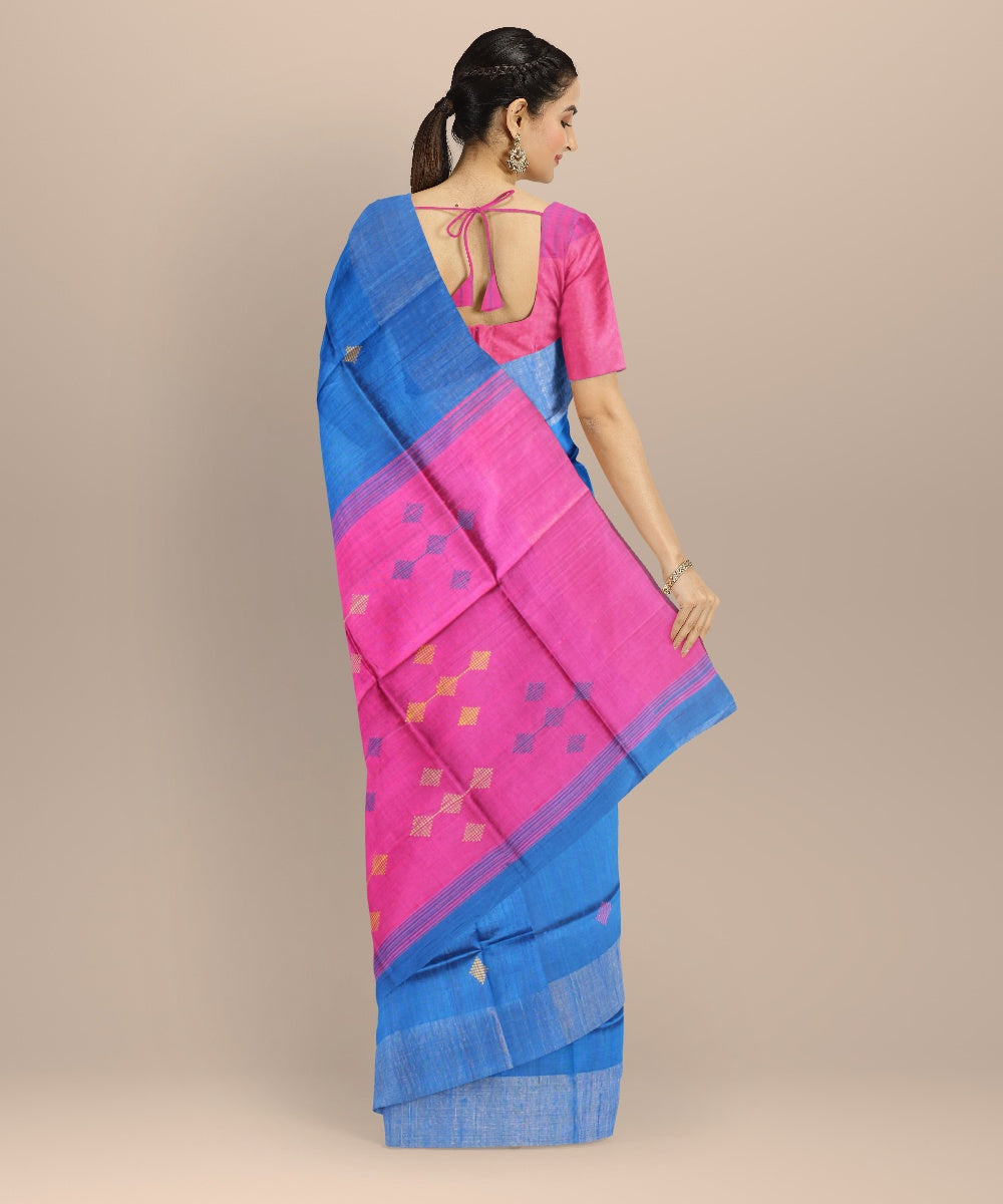 Navy blue magenta raw silk handwoven bhagalpur saree