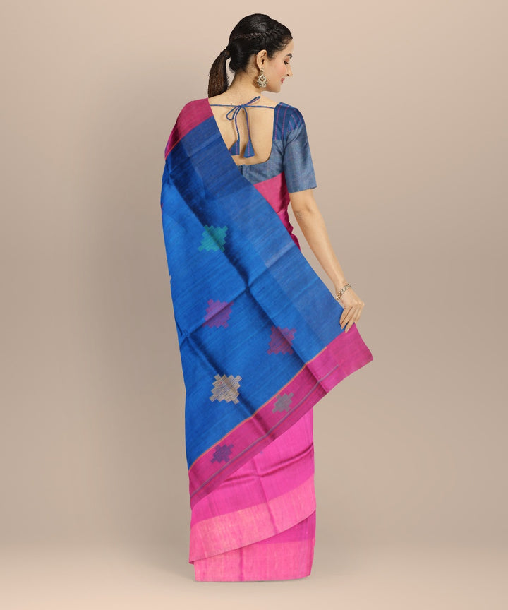 Pink navy blue raw silk handwoven bhagalpur saree