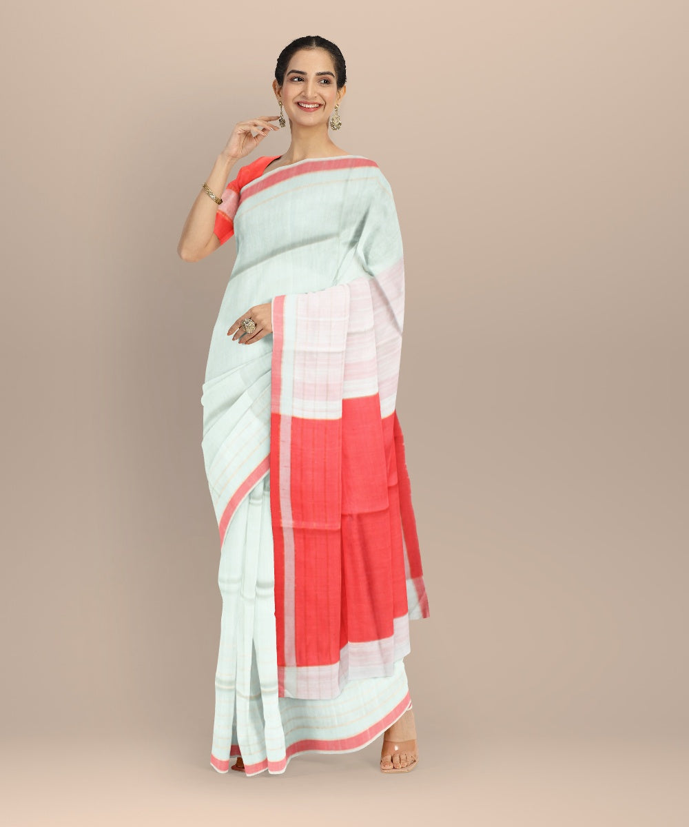 White red raw silk handwoven bhagalpur saree