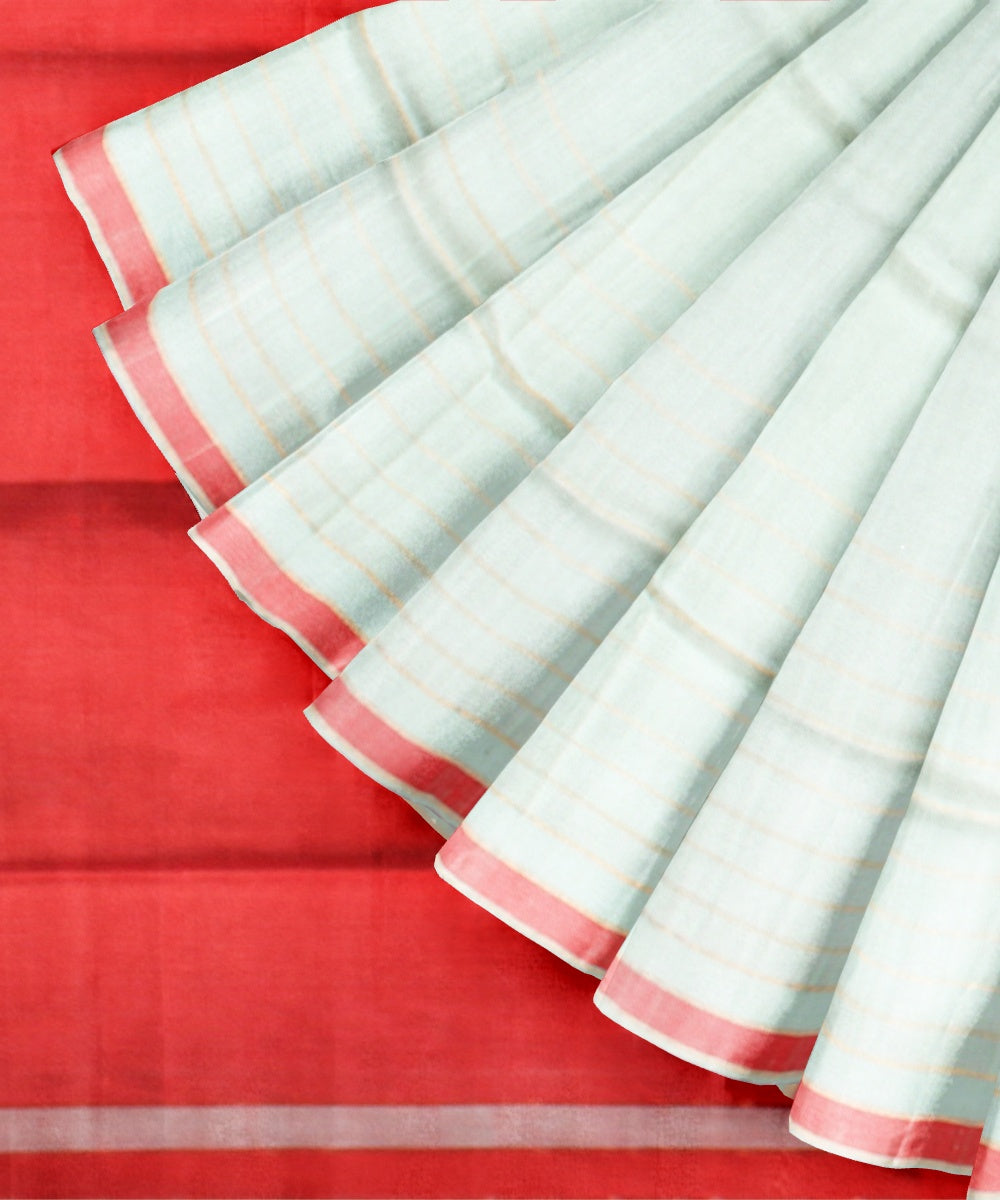 White red raw silk handwoven bhagalpur saree