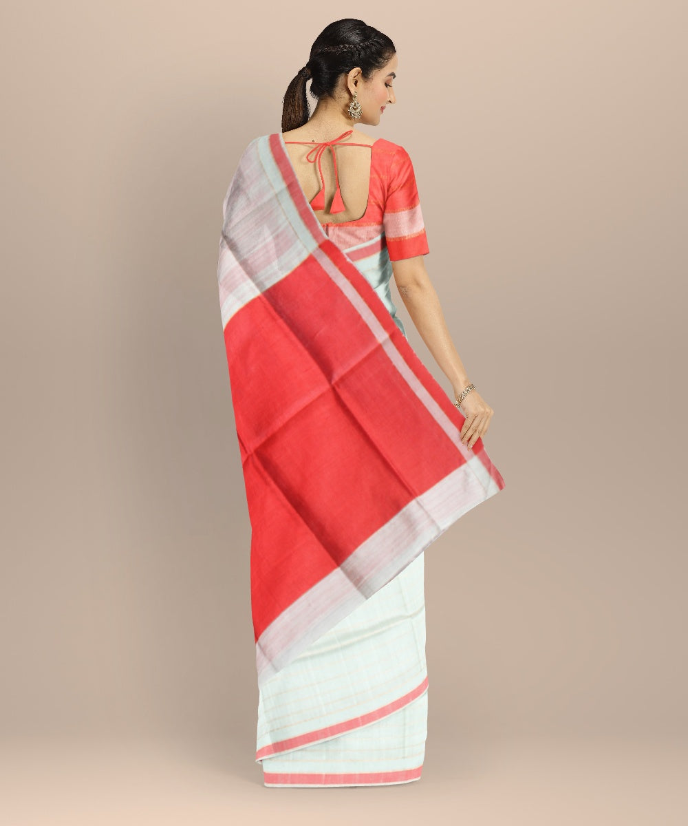 White red raw silk handwoven bhagalpur saree