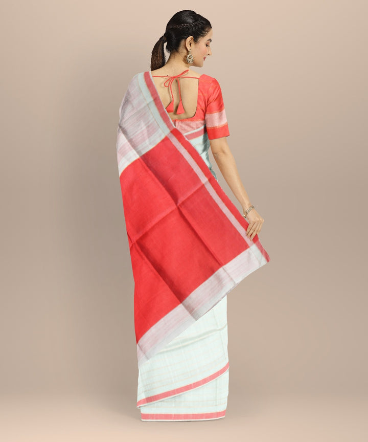 White red raw silk handwoven bhagalpur saree