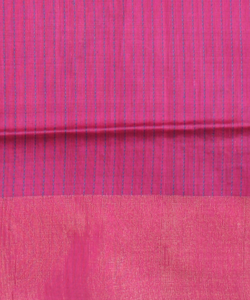 Navy blue pink raw silk handwoven bhagalpur saree