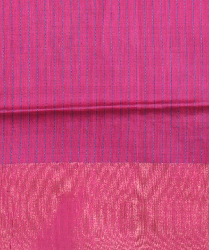 Navy blue pink raw silk handwoven bhagalpur saree