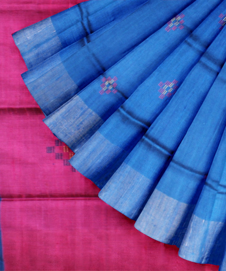 Navy blue pink raw silk handwoven bhagalpur saree