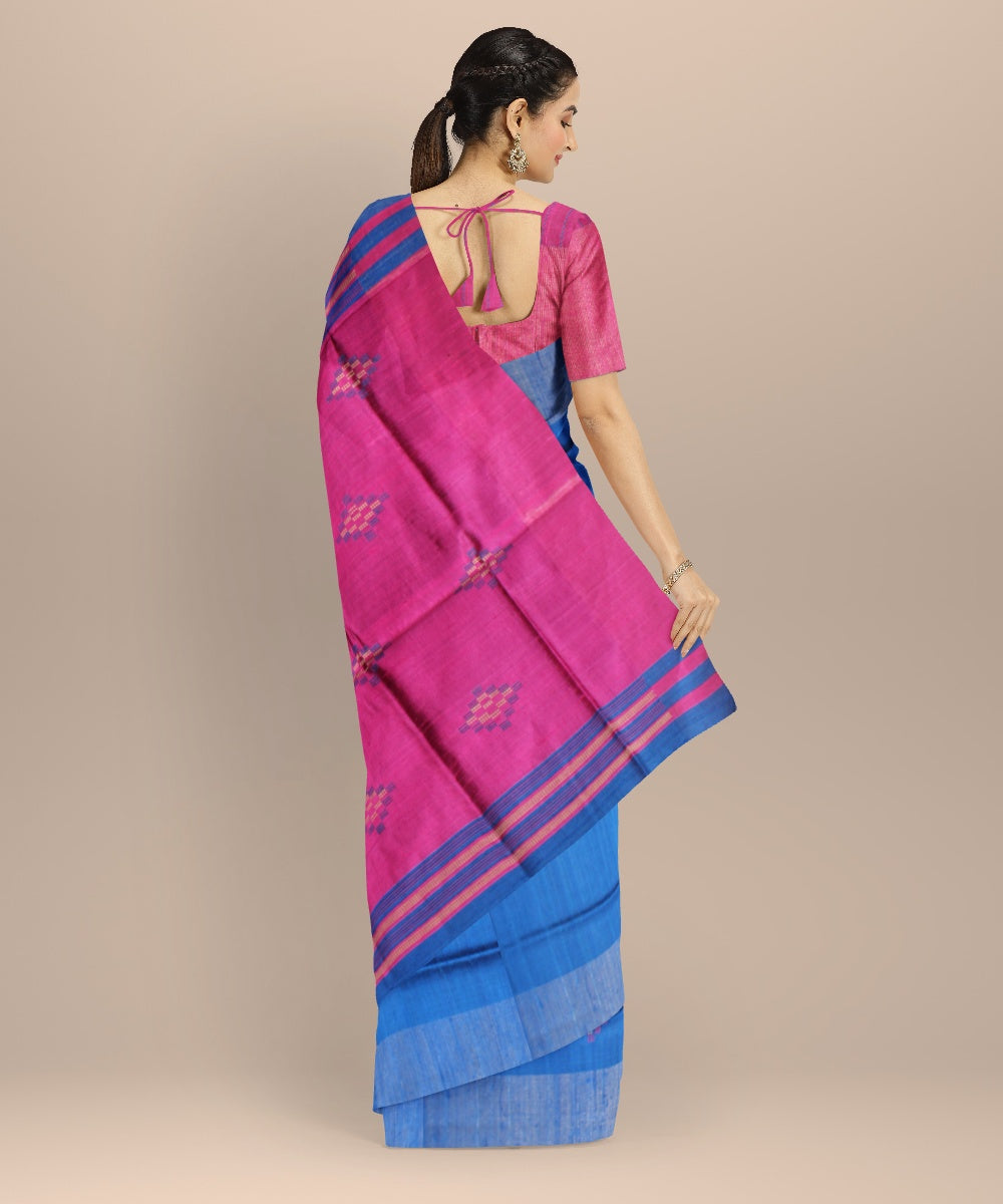 Navy blue pink raw silk handwoven bhagalpur saree