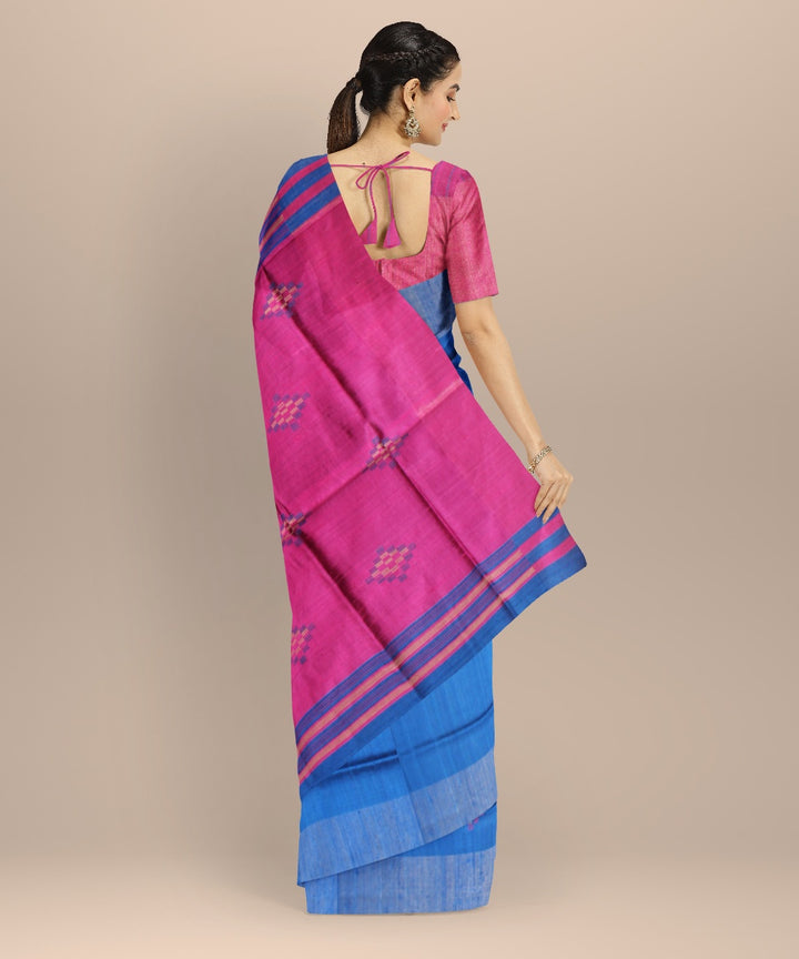 Navy blue pink raw silk handwoven bhagalpur saree