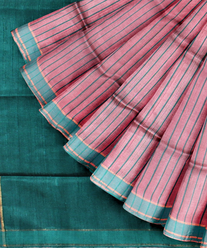 Pink sea green raw silk handwoven bhagalpur saree