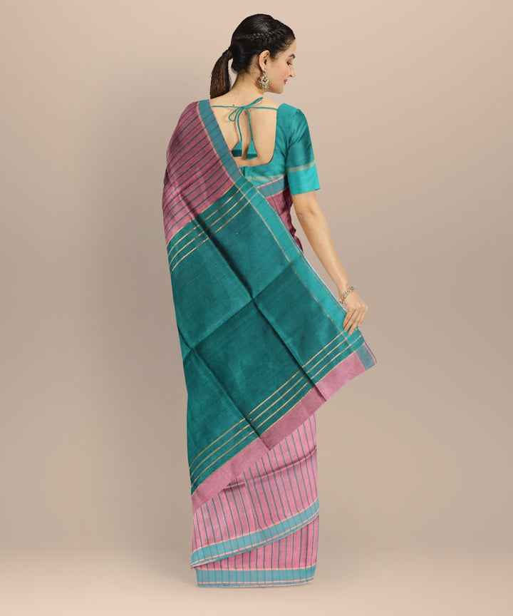 Pink sea green raw silk handwoven bhagalpur saree