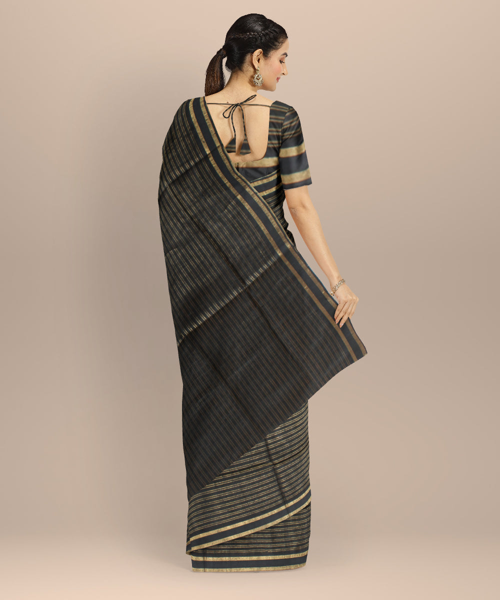 Black striped gold zari raw silk handloom bhagalpur saree