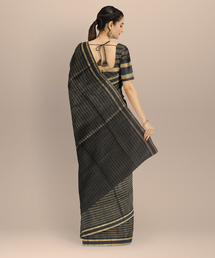 Black striped gold zari raw silk handloom bhagalpur saree