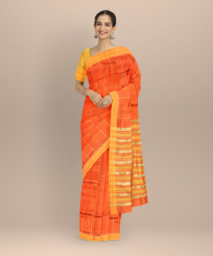Orange yellow raw silk handloom bhagalpur saree