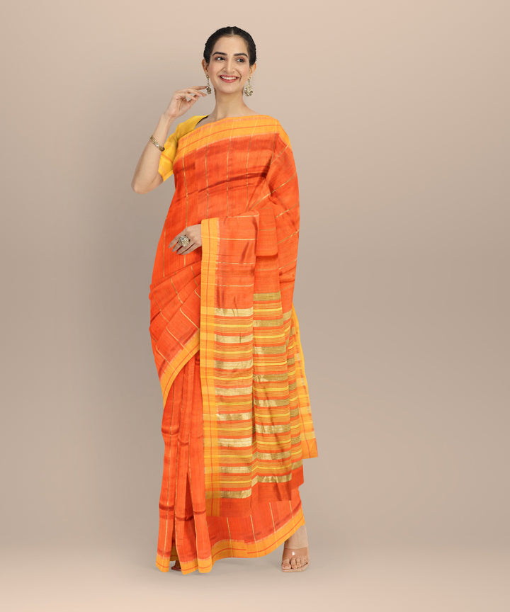 Orange yellow raw silk handloom bhagalpur saree