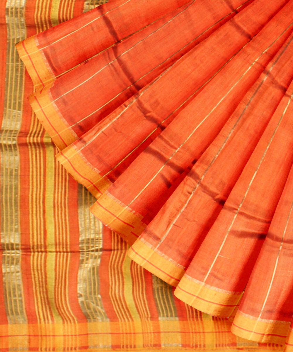 Orange yellow raw silk handloom bhagalpur saree
